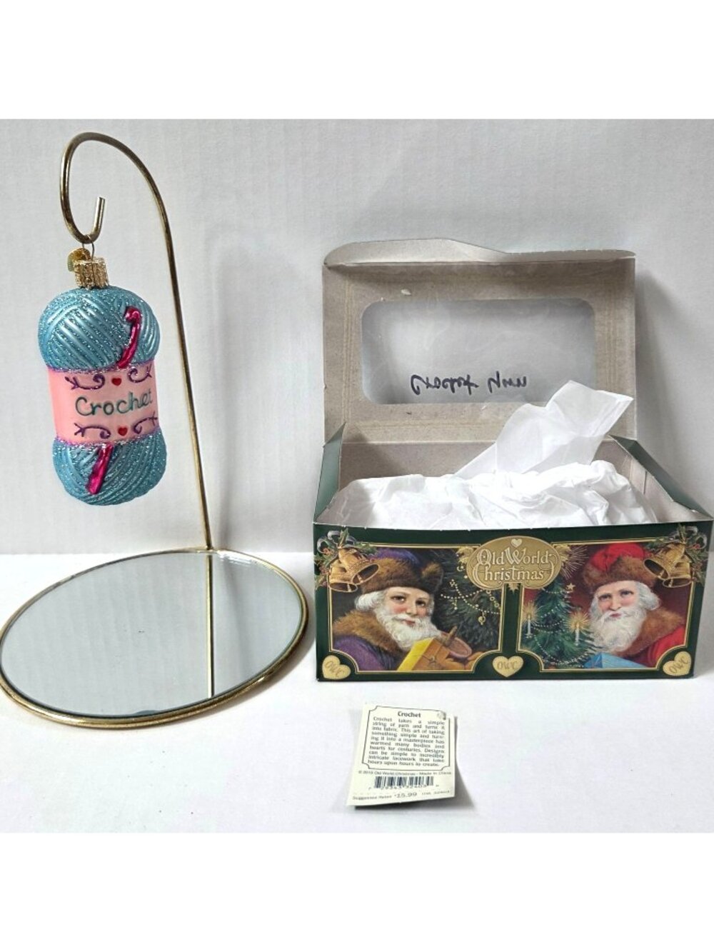 Old World Christmas Crochet Yarn Glass Blown Ornament Tree Decor Gift with Box